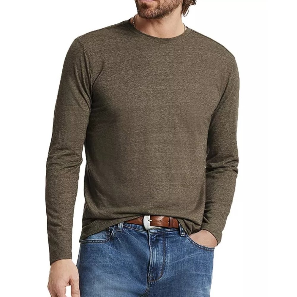 John Varvatos Men's Dover LS Crew T-Shirt Edgy Vibe Rivet Details Dark Moss S